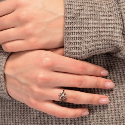 0.08 ct Round Cut Simulated Clear Diamond dainty Minimalist floral halo light cocktail 14K / 18K Solid Rose Gold everyday ring