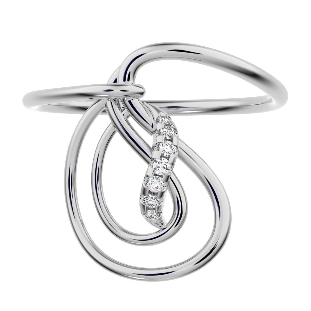0.0425 ct Round Cut Simulated Clear Diamond dainty Minimalist infinity Knot spiral cocktail 14K / 18K Solid White Gold everyday ring
