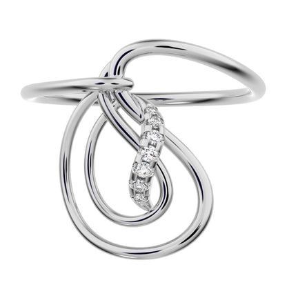 0.0425 ct Round Cut Simulated Clear Diamond dainty Minimalist infinity Knot spiral cocktail 14K / 18K Solid White Gold everyday ring