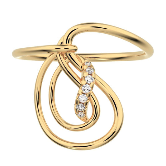 0.0425 ct Round Cut Simulated Clear Diamond dainty Minimalist infinity Knot spiral cocktail 14K / 18K Solid Yellow Gold everyday ring