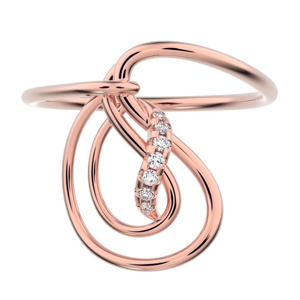 0.0425 ct Round Cut Moissanite dainty Minimalist infinity Knot spiral cocktail 14K / 18K Solid Rose Gold everyday ring