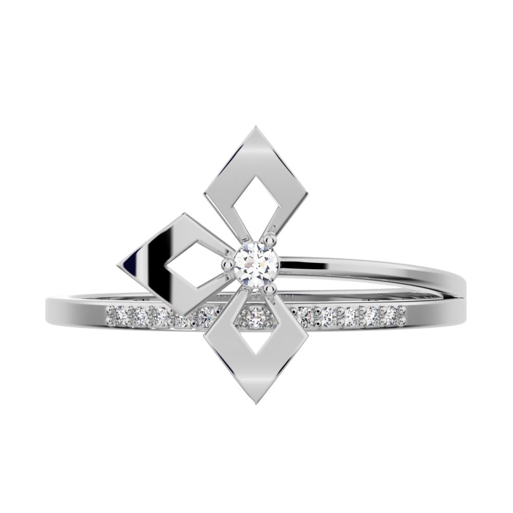 0.0525 ct Round Cut Moissanite dainty Minimalist flower Stackable Half Eternity halo cocktail 14K / 18K Solid White Gold everyday ring
