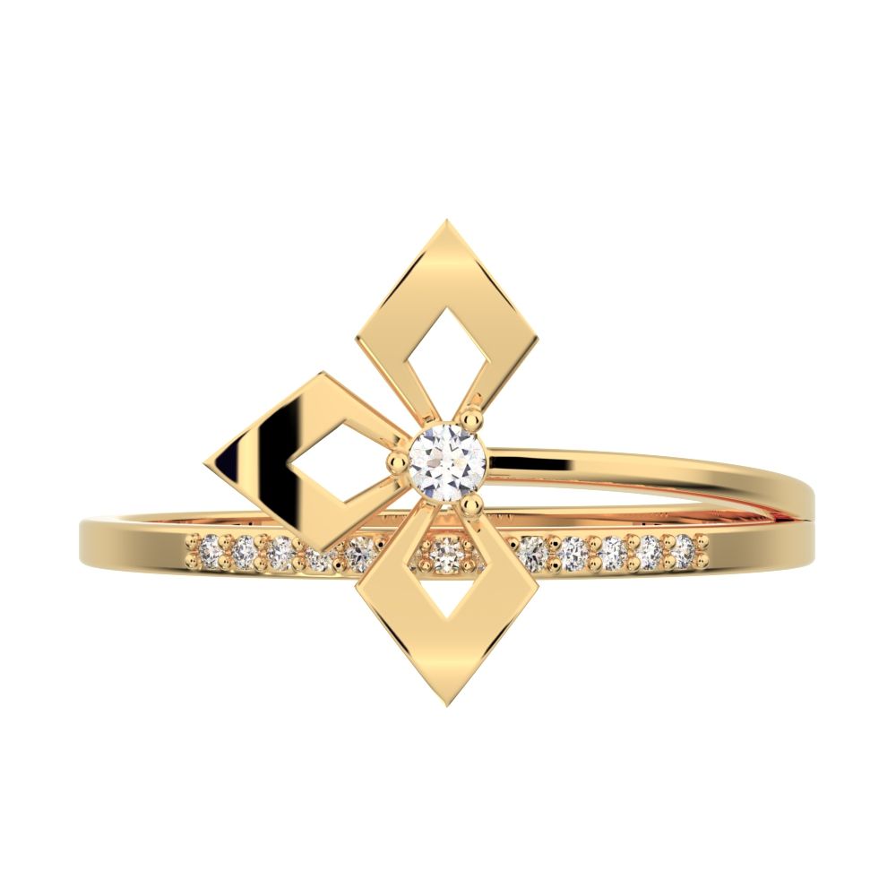 0.0525Ct Round Cut Simulated Clear Diamond Minimalist flower Stackable Half Eternity cocktail 14K / 18K Solid Yellow Gold everyday ring
