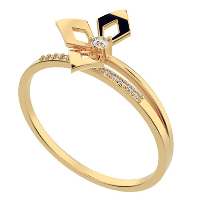 0.0525Ct Round Cut Simulated Clear Diamond Minimalist flower Stackable Half Eternity cocktail 14K / 18K Solid Yellow Gold everyday ring