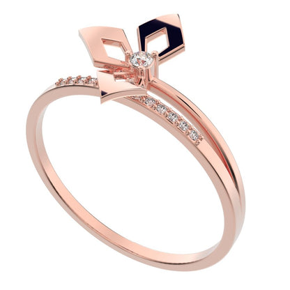 0.0525 ct Round Cut Simulated Clear Diamond Minimalist flower Stackable Half Eternity halo cocktail 14K / 18K Solid Rose Gold everyday ring