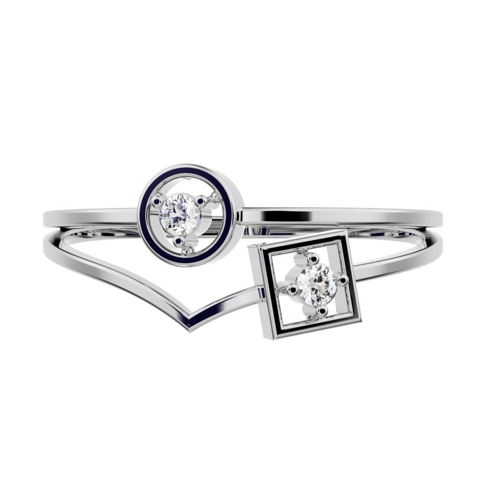 0.04 ct Round Cut Simulated Clear Diamond Minimalist Split Shank dual band Stackable cocktail 14K / 18K Solid White Gold everyday ring