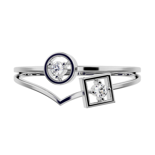 0.04 ct Round Cut Moissanite dainty Minimalist Split Shank dual band Stackable light cocktail 14K / 18K Solid White Gold everyday ring