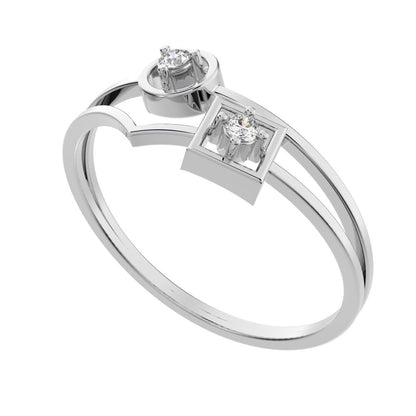 0.04 ct Round Cut Moissanite dainty Minimalist Split Shank dual band Stackable light cocktail 14K / 18K Solid White Gold everyday ring