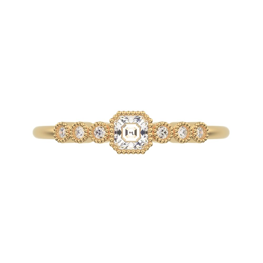 0.225 ct Cushion Cut Simulated Clear Diamond dainty halo Minimalist solitaire with accents 14K / 18K Solid Yellow Gold everyday ring