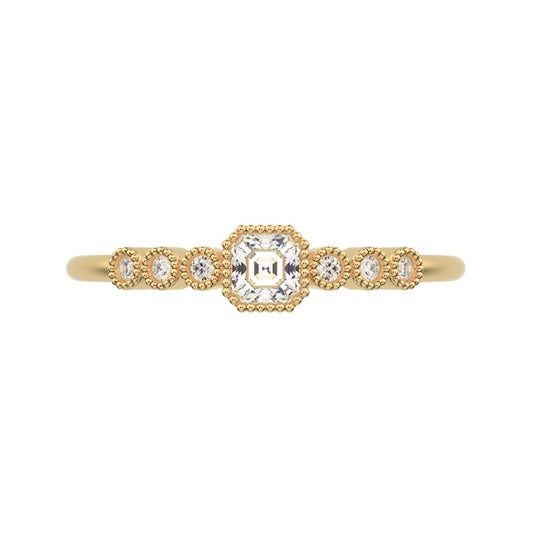 0.225 ct Cushion Cut Simulated Clear Diamond dainty halo Minimalist solitaire with accents 14K / 18K Solid Yellow Gold everyday ring
