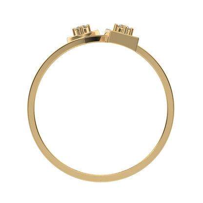 0.04 ct Round Cut Moissanite dainty Minimalist Split Shank dual band Stackable light cocktail 14K / 18K Solid Yellow Gold everyday ring