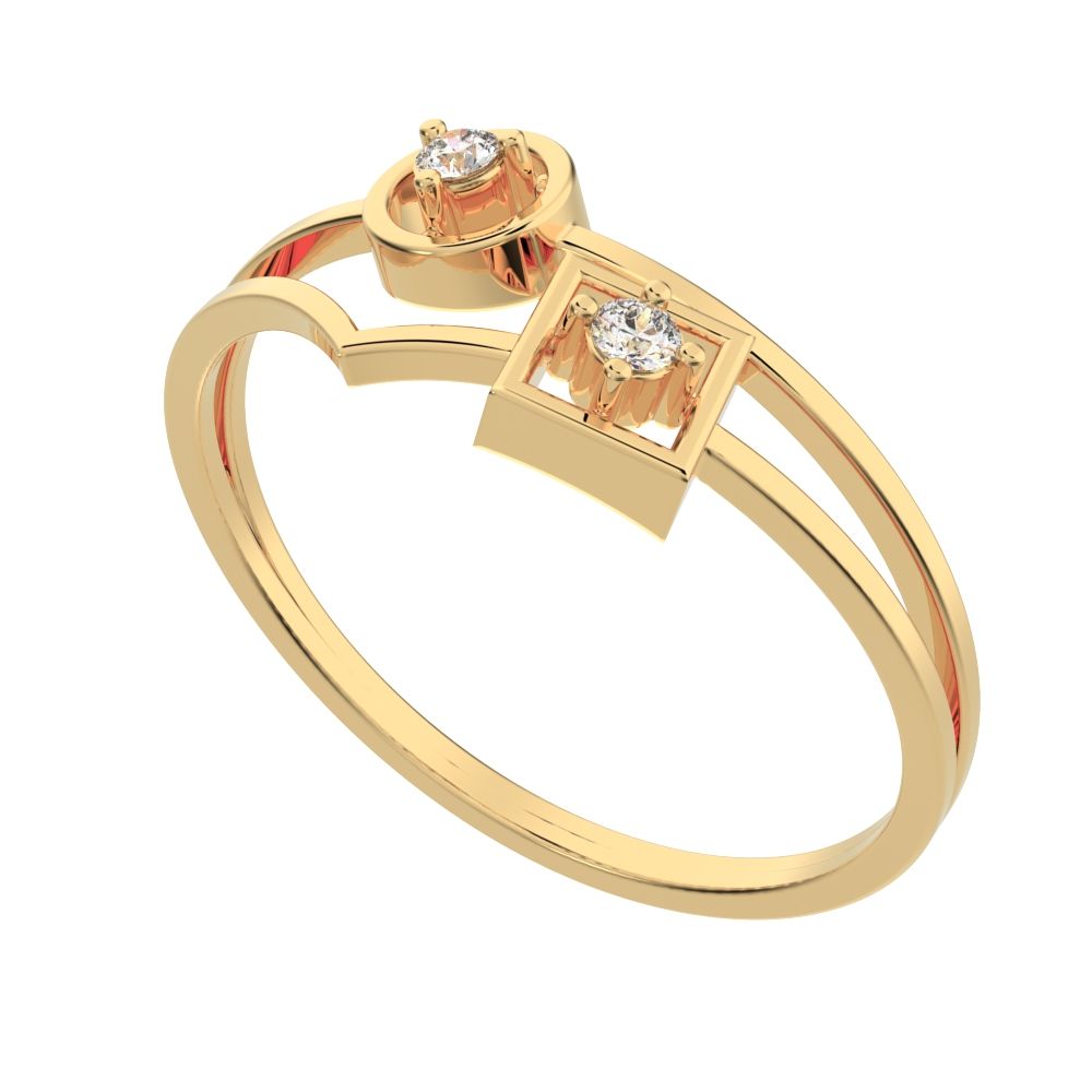 0.04 ct Round Cut Moissanite dainty Minimalist Split Shank dual band Stackable light cocktail 14K / 18K Solid Yellow Gold everyday ring