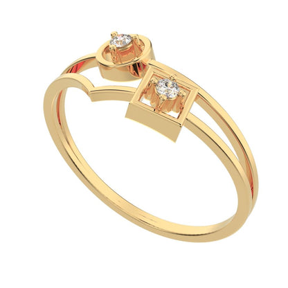 0.04 ct Round Cut Moissanite dainty Minimalist Split Shank dual band Stackable light cocktail 14K / 18K Solid Yellow Gold everyday ring