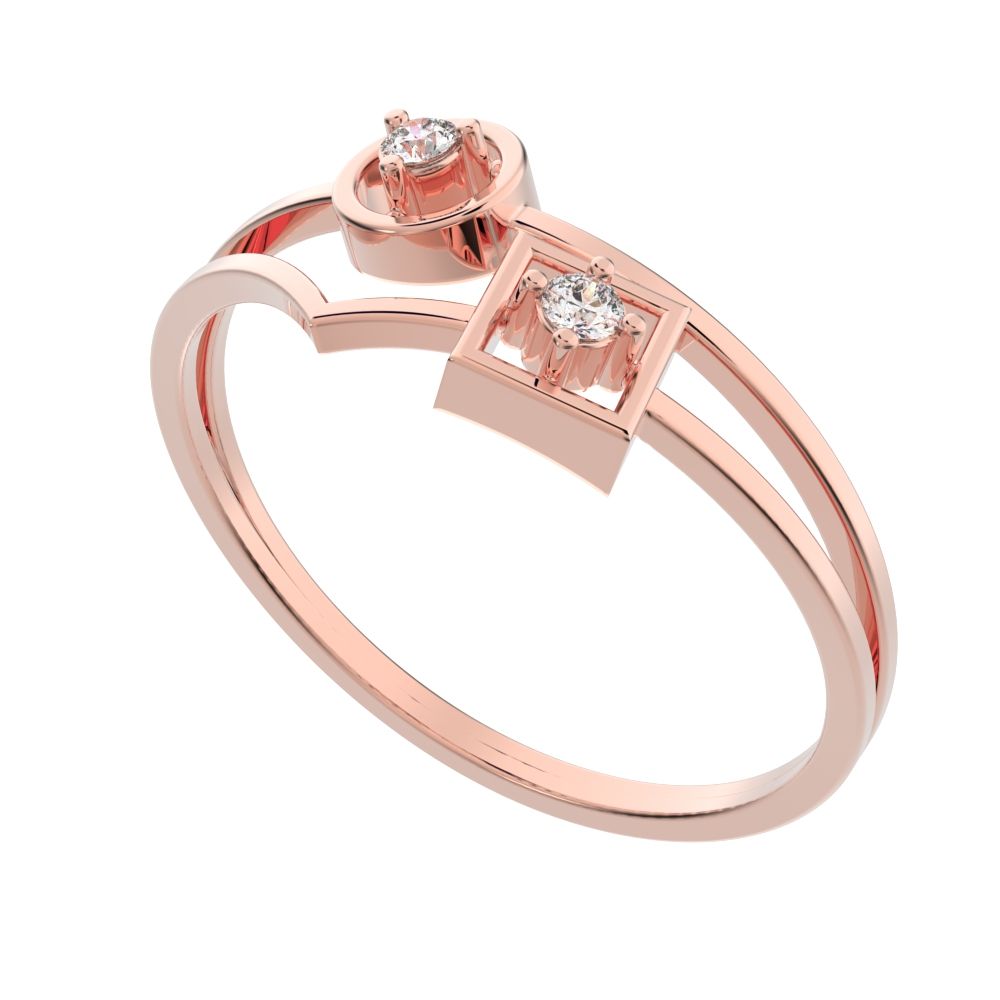 0.04 ct Round Cut Moissanite dainty Minimalist Split Shank dual band Stackable light cocktail 14K / 18K Solid Rose Gold everyday ring