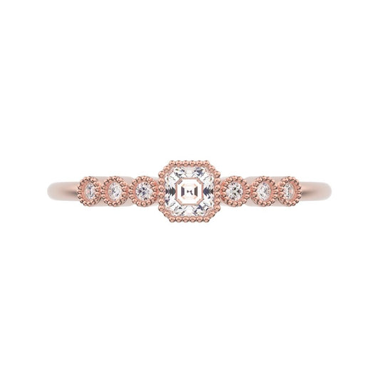 0.225 ct Cushion Cut Simulated Clear Diamond dainty halo Minimalist solitaire with accents milgrain 14K / 18K Solid Rose Gold everyday ring