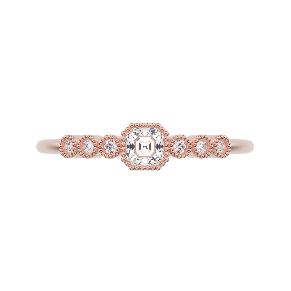 0.225 ct Cushion Cut Moissanite dainty halo Minimalist solitaire with accents bezel milgrain 14K / 18K Solid Rose Gold everyday ring