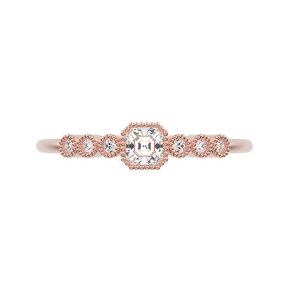 0.225 ct Cushion Cut Moissanite dainty halo Minimalist solitaire with accents bezel milgrain 14K / 18K Solid Rose Gold everyday ring