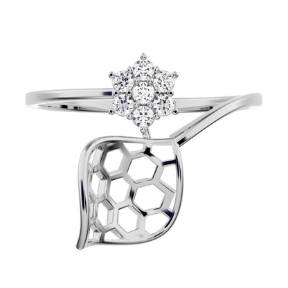 0.105 ct Round Cut Simulated Clear Diamond dainty Minimalist cluster petal halo spiral cocktail 14K / 18K Solid White Gold everyday ring