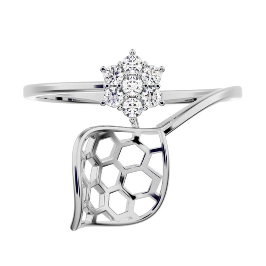 0.105 ct Round Cut Simulated Clear Diamond dainty Minimalist cluster petal halo spiral cocktail 14K / 18K Solid White Gold everyday ring