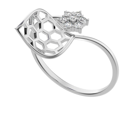 0.105 ct Round Cut Simulated Clear Diamond dainty Minimalist cluster petal halo spiral cocktail 14K / 18K Solid White Gold everyday ring