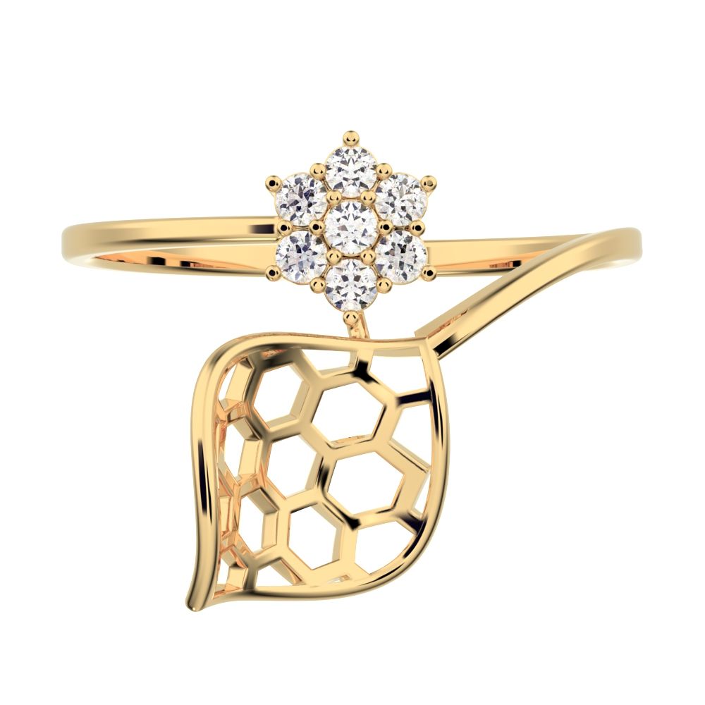 0.105 ct Round Cut Moissanite dainty Minimalist cluster petal halo vintage spiral cocktail 14K / 18K Solid Yellow Gold everyday ring