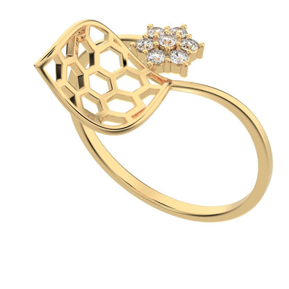 0.105 ct Round Cut Moissanite dainty Minimalist cluster petal halo vintage spiral cocktail 14K / 18K Solid Yellow Gold everyday ring