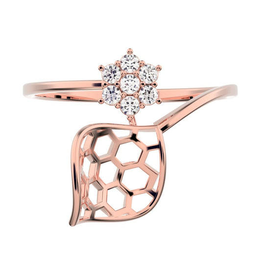 0.105 ct Round Cut Simulated Clear Diamond dainty Minimalist cluster petal halo spiral cocktail 14K / 18K Solid Rose Gold everyday ring