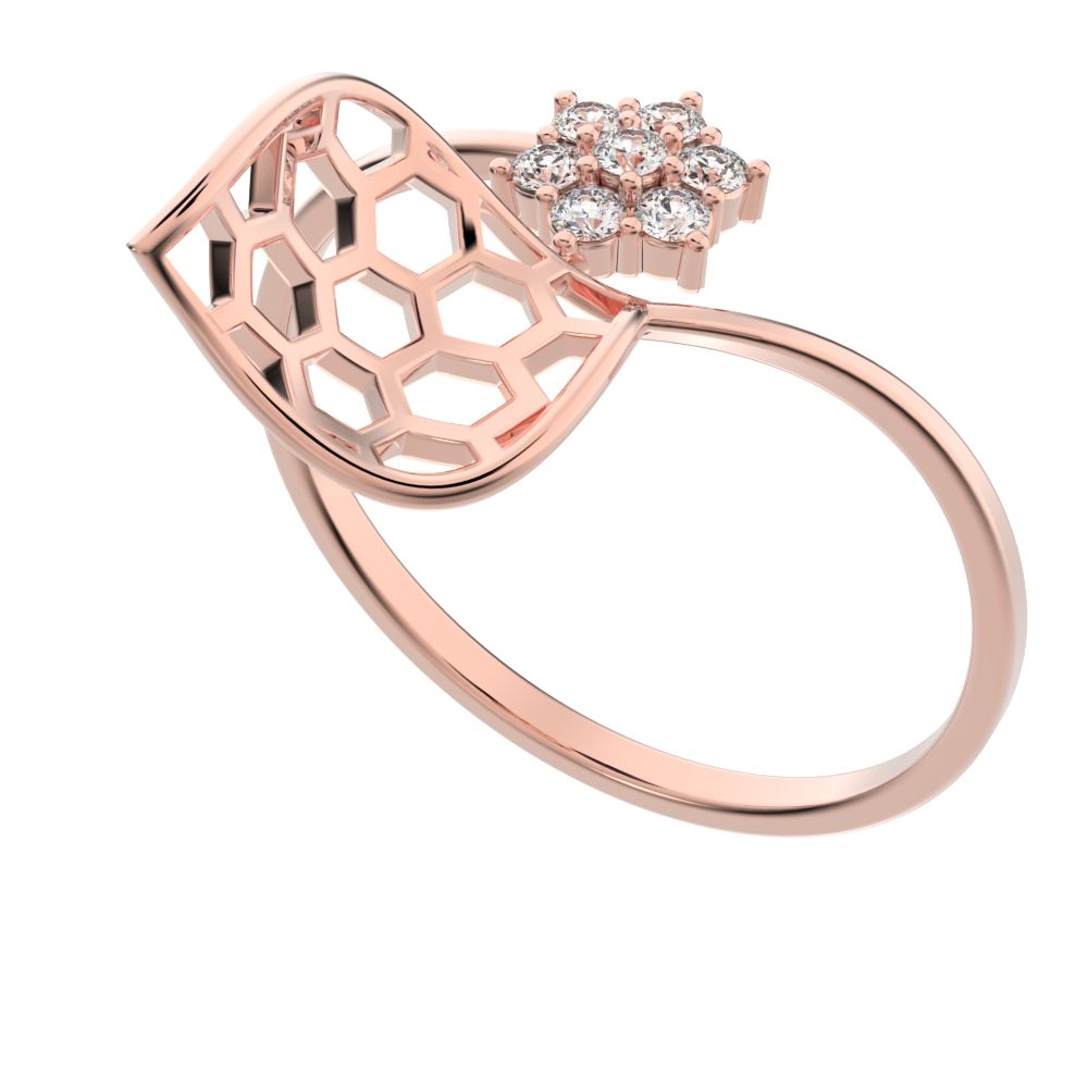 0.105 ct Round Cut Simulated Clear Diamond dainty Minimalist cluster petal halo spiral cocktail 14K / 18K Solid Rose Gold everyday ring