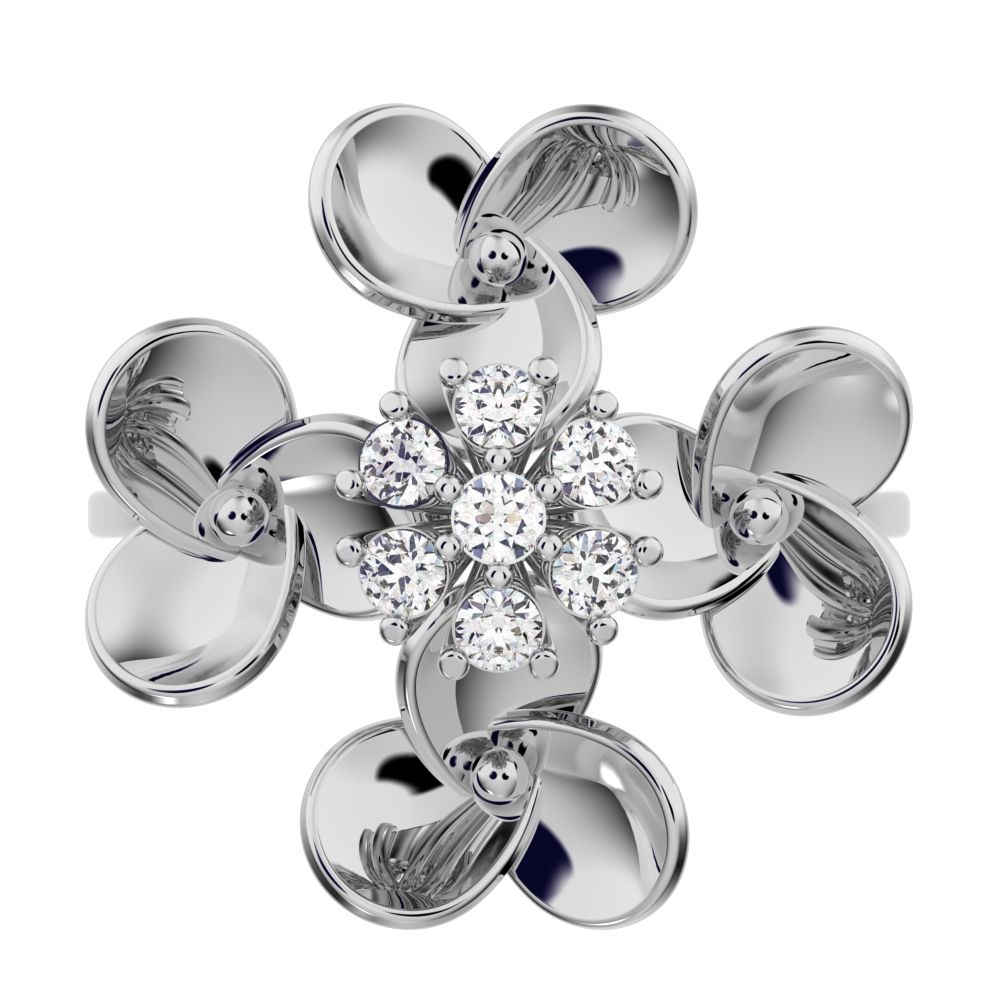0.105 ct Round Cut Simulated Clear Diamond dainty Minimalist cluster petal halo vintage cocktail 14K / 18K Solid White Gold everyday ring