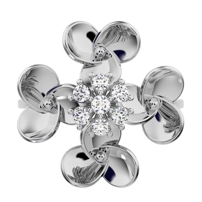 0.105 ct Round Cut Simulated Clear Diamond dainty Minimalist cluster petal halo vintage cocktail 14K / 18K Solid White Gold everyday ring
