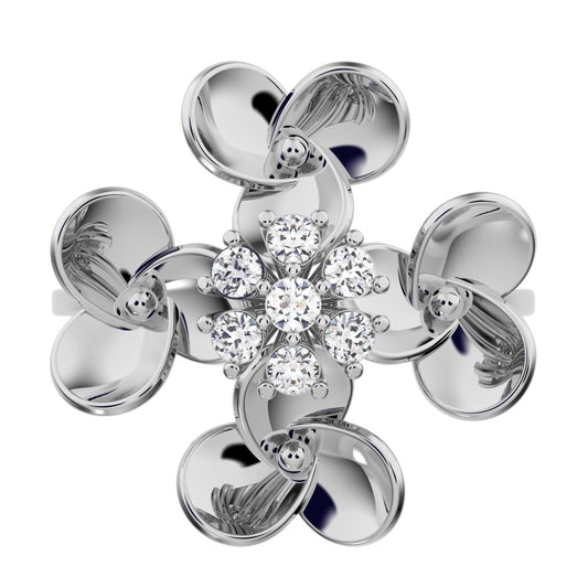 0.105 ct Round Cut Simulated Clear Diamond dainty Minimalist cluster petal halo vintage cocktail 14K / 18K Solid White Gold everyday ring