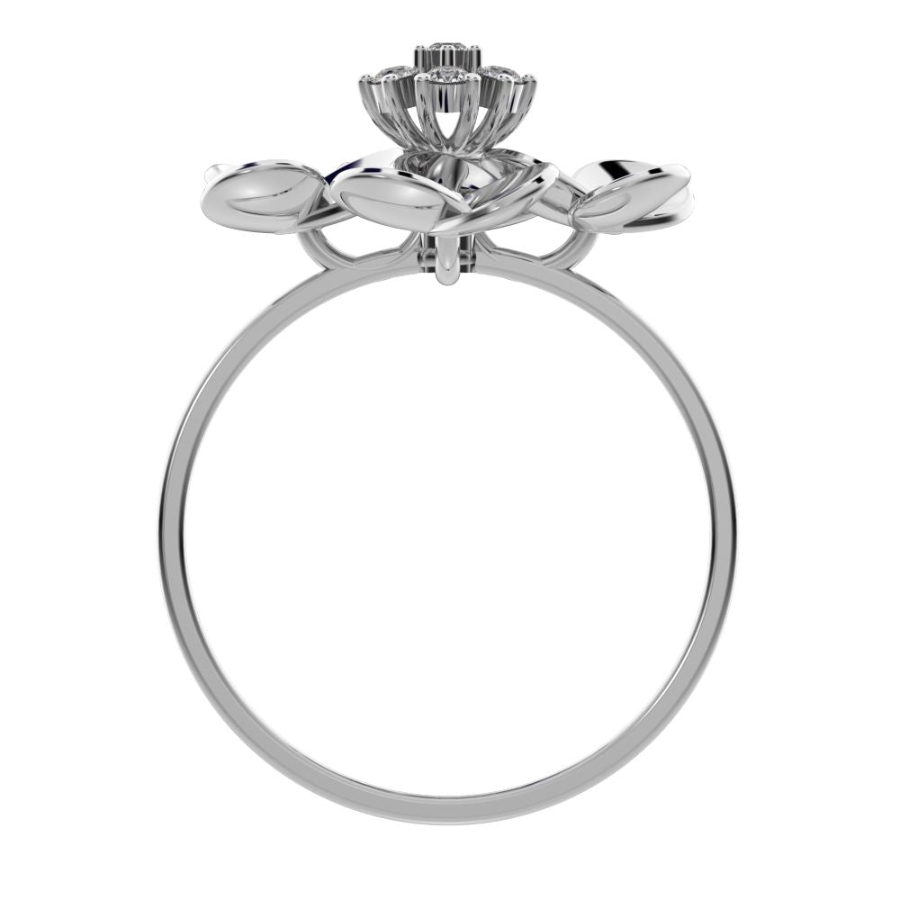 0.105 ct Round Cut Simulated Clear Diamond dainty Minimalist cluster petal halo vintage cocktail 14K / 18K Solid White Gold everyday ring