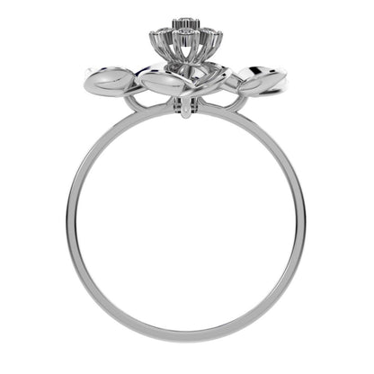 0.105 ct Round Cut Moissanite dainty Minimalist cluster petal halo vintage cocktail 14K / 18K Solid White Gold everyday ring