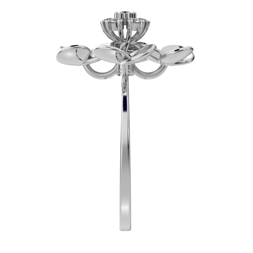 0.105 ct Round Cut Moissanite dainty Minimalist cluster petal halo vintage cocktail 14K / 18K Solid White Gold everyday ring