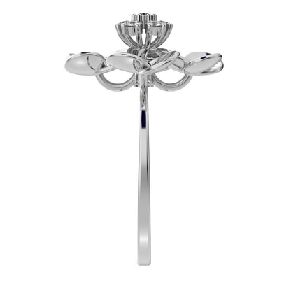 0.105 ct Round Cut Moissanite dainty Minimalist cluster petal halo vintage cocktail 14K / 18K Solid White Gold everyday ring