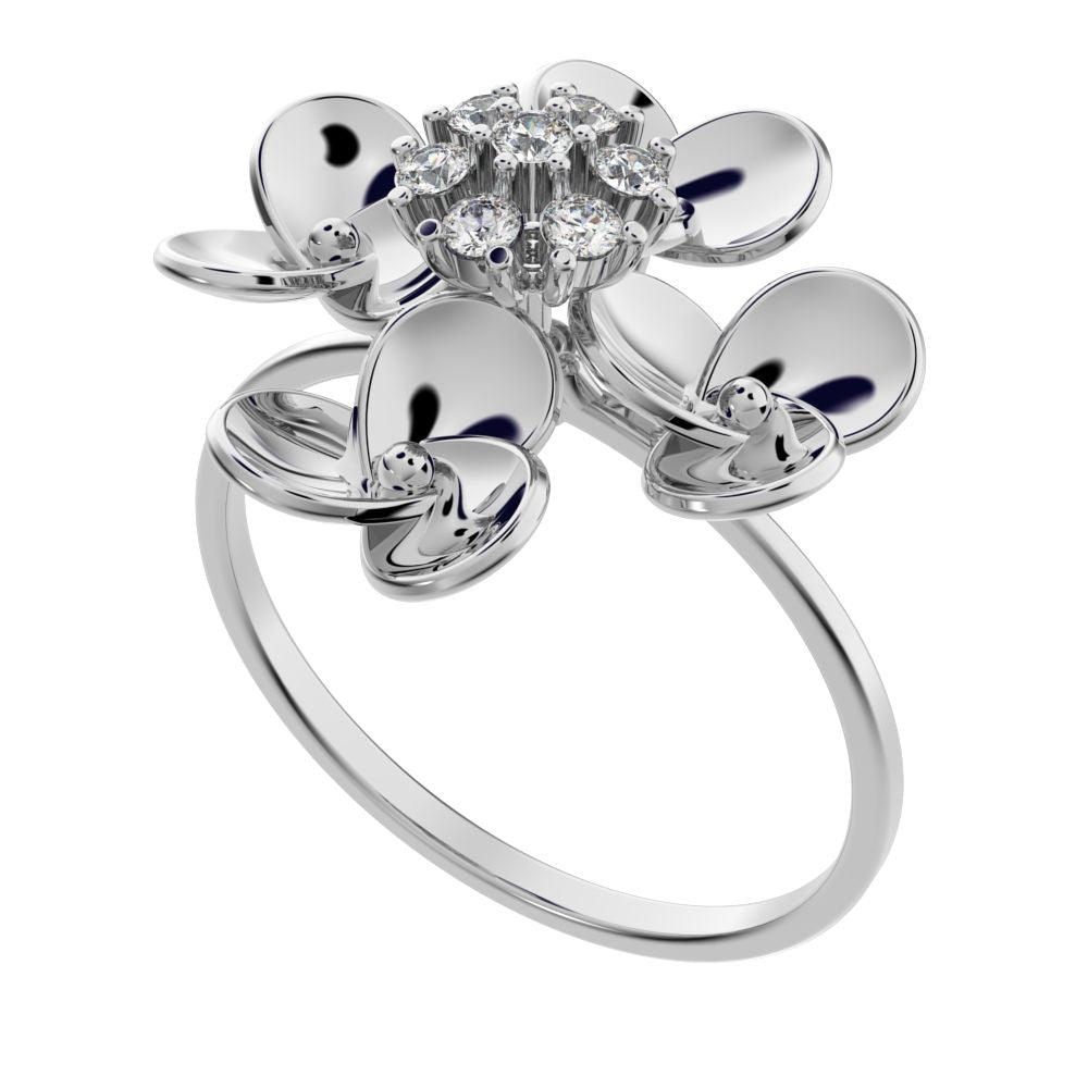 0.105 ct Round Cut Simulated Clear Diamond dainty Minimalist cluster petal halo vintage cocktail 14K / 18K Solid White Gold everyday ring