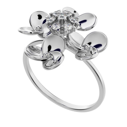 0.105 ct Round Cut Moissanite dainty Minimalist cluster petal halo vintage cocktail 14K / 18K Solid White Gold everyday ring
