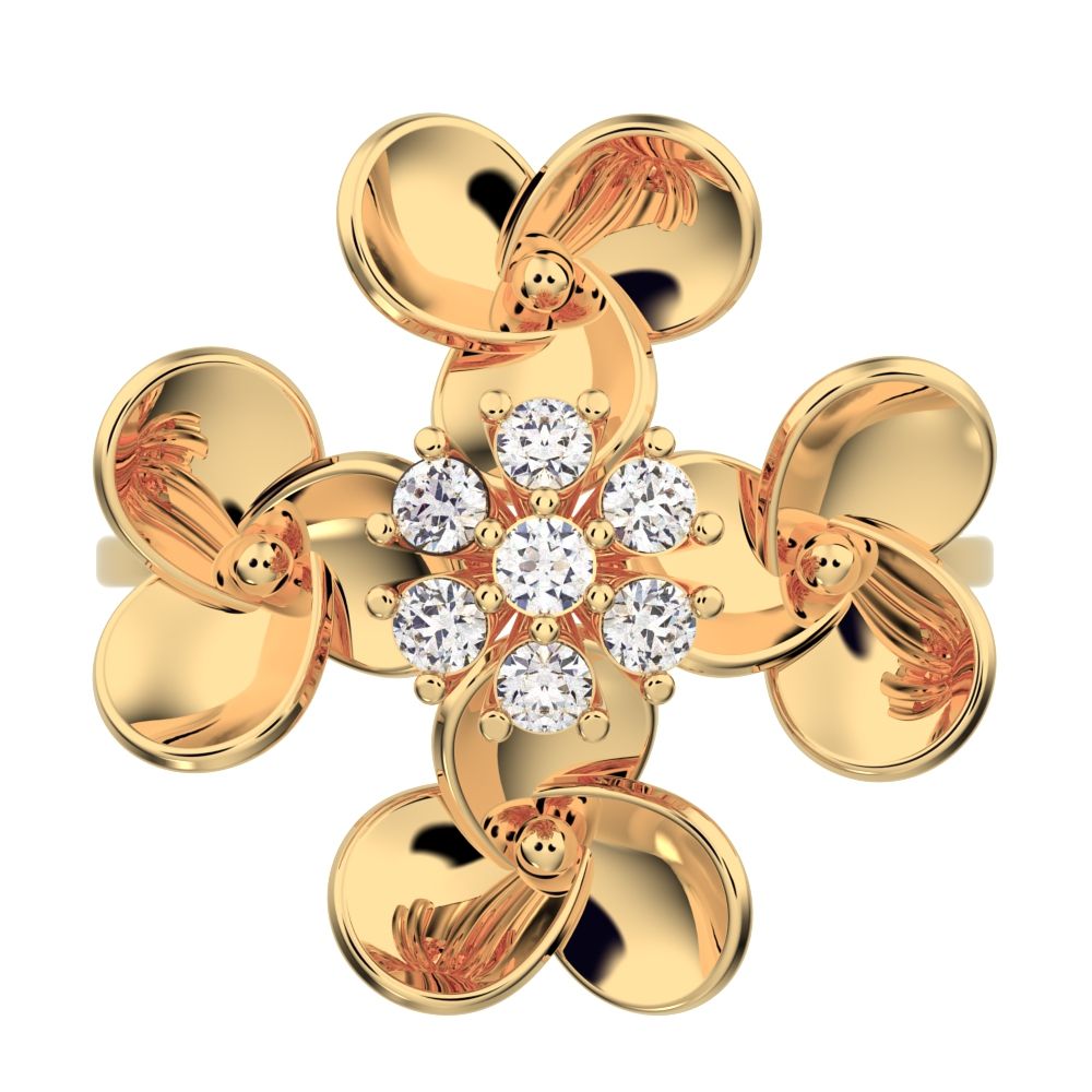 0.105 ct Round Cut Simulated Clear Diamond dainty Minimalist cluster petal halo vintage cocktail 14K / 18K Solid Yellow Gold everyday ring