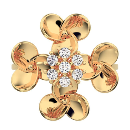 0.105 ct Round Cut Simulated Clear Diamond dainty Minimalist cluster petal halo vintage cocktail 14K / 18K Solid Yellow Gold everyday ring