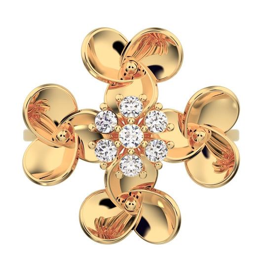 0.105 ct Round Cut Moissanite dainty Minimalist cluster petal halo vintage cocktail 14K / 18K Solid Yellow Gold everyday ring