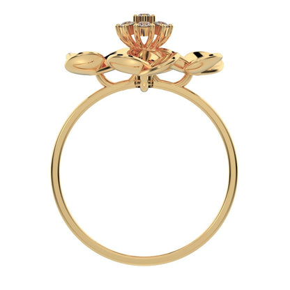 0.105 ct Round Cut Simulated Clear Diamond dainty Minimalist cluster petal halo vintage cocktail 14K / 18K Solid Yellow Gold everyday ring