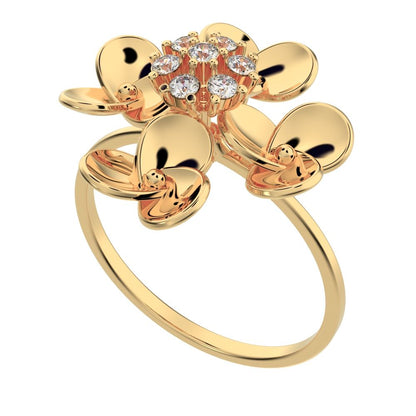 0.105 ct Round Cut Simulated Clear Diamond dainty Minimalist cluster petal halo vintage cocktail 14K / 18K Solid Yellow Gold everyday ring