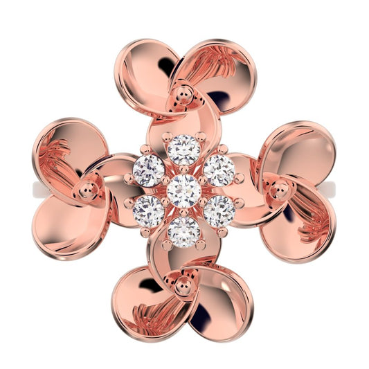 0.105 ct Round Cut Simulated Clear Diamond dainty Minimalist cluster petal halo vintage cocktail 14K / 18K Solid Rose Gold everyday ring
