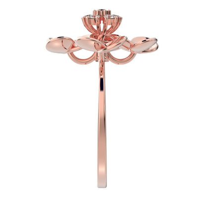 0.105 ct Round Cut Simulated Clear Diamond dainty Minimalist cluster petal halo vintage cocktail 14K / 18K Solid Rose Gold everyday ring