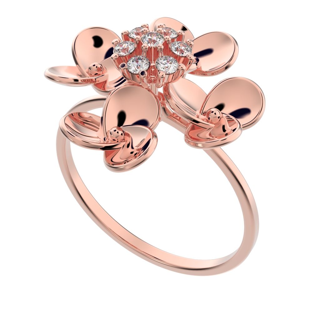 0.105 ct Round Cut Simulated Clear Diamond dainty Minimalist cluster petal halo vintage cocktail 14K / 18K Solid Rose Gold everyday ring