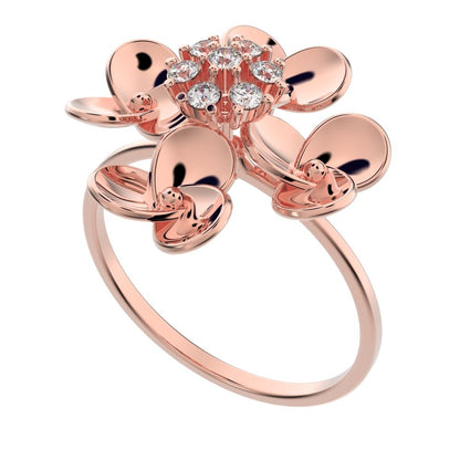 0.105 ct Round Cut Simulated Clear Diamond dainty Minimalist cluster petal halo vintage cocktail 14K / 18K Solid Rose Gold everyday ring