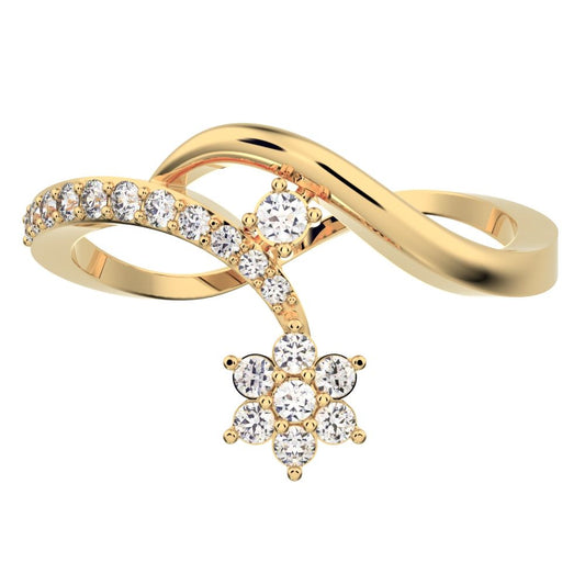 0.2525Ct Round Cut Moissanite dainty Minimalist star vertical infinity cluster halo twist 14K / 18K Solid Yellow Gold everyday wedding band