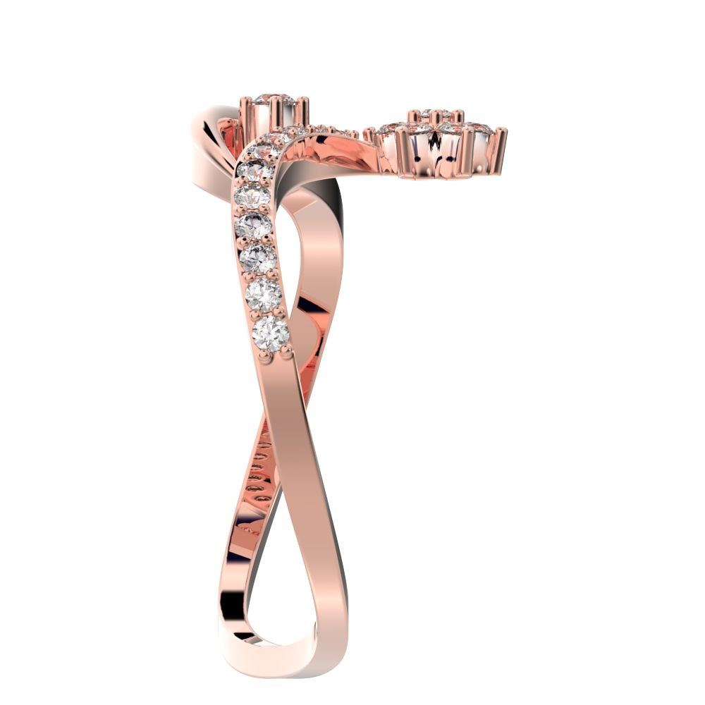0.2525 ct Round Cut Moissanite dainty Minimalist star vertical infinity cluster halo twist 14K / 18K Solid Rose Gold everyday wedding band
