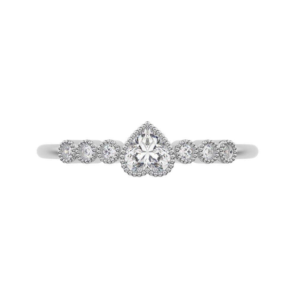 0.225 ct Heart Cut Simulated Clear Diamond dainty halo Minimalist solitaire with accents heart 14K / 18K Solid White Gold everyday ring