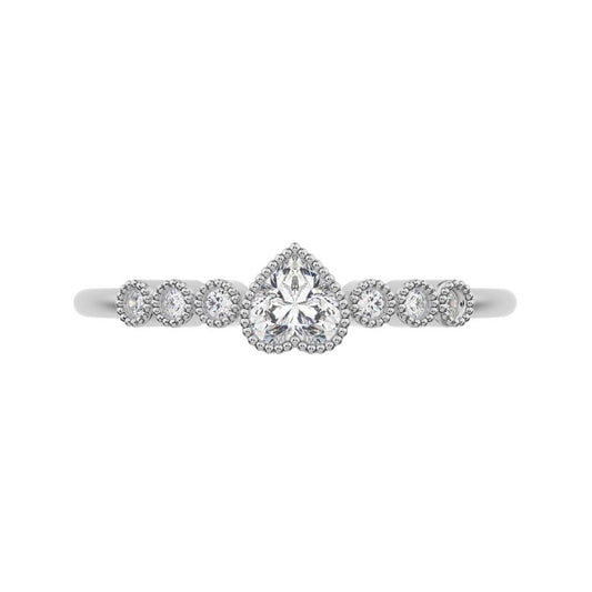 0.225 ct Heart Cut Simulated Clear Diamond dainty halo Minimalist solitaire with accents heart 14K / 18K Solid White Gold everyday ring